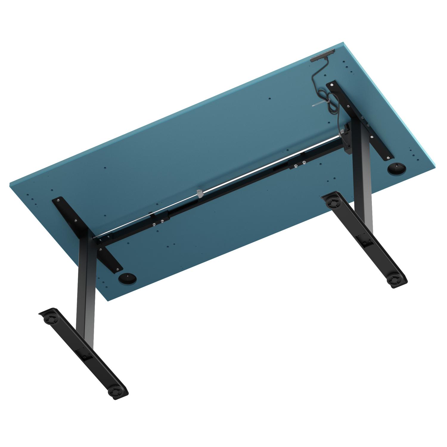 Air Lite 1600 x 800mm Height Adjustable Office Desk Dark Teal Top Cable Ports Black Leg