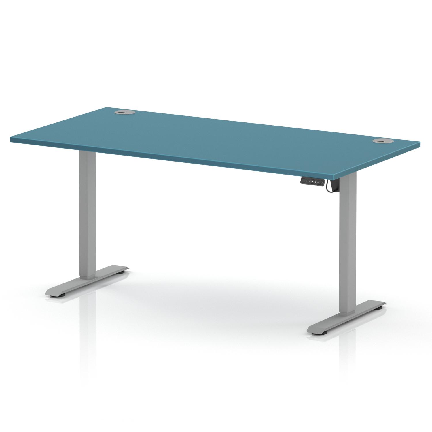 Air Lite 1600 x 800mm Height Adjustable Office Desk Dark Teal Top Cable Ports Silver Leg Air Lite 1600 x 800mm Height Adjustable Office Desk Dark Teal Top Cable Ports Silver Leg