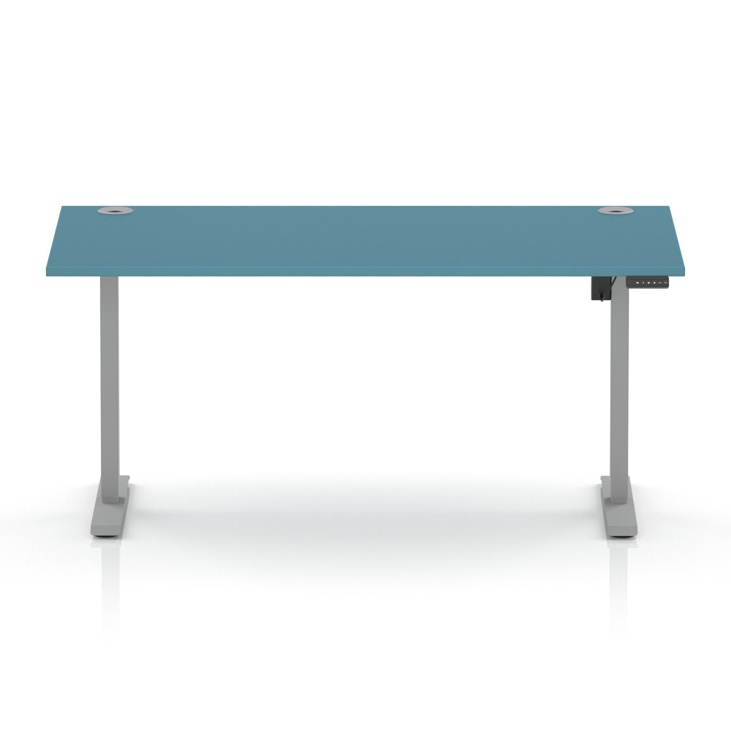 Air Lite 1600 x 800mm Height Adjustable Office Desk Dark Teal Top Cable Ports Silver Leg Air Lite 1600 x 800mm Height Adjustable Office Desk Dark Teal Top Cable Ports Silver Leg