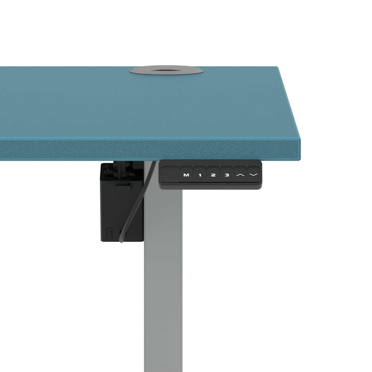 Air Lite 1600 x 800mm Height Adjustable Office Desk Dark Teal Top Cable Ports Silver Leg Air Lite 1600 x 800mm Height Adjustable Office Desk Dark Teal Top Cable Ports Silver Leg
