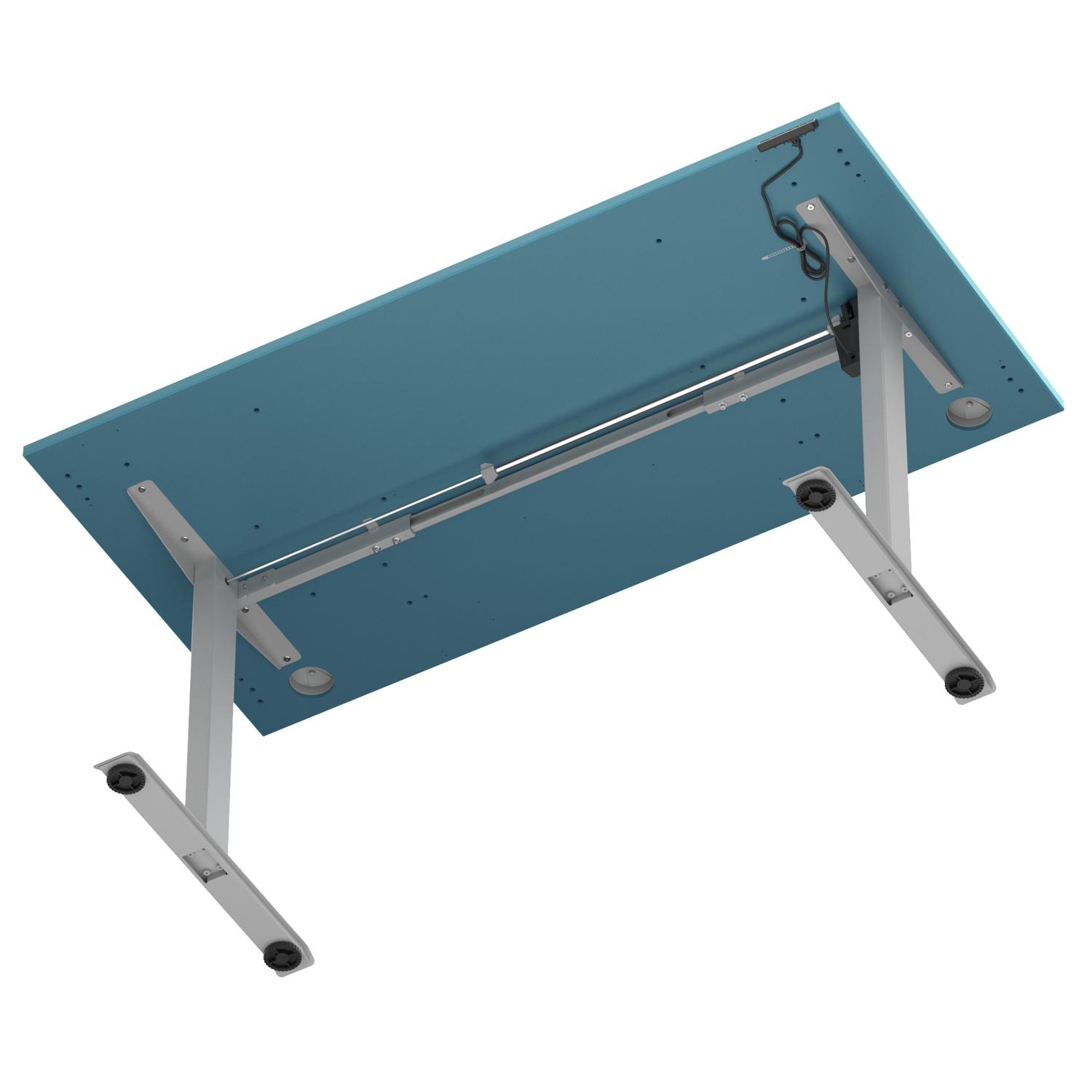 Air Lite 1600 x 800mm Height Adjustable Office Desk Dark Teal Top Cable Ports Silver Leg Air Lite 1600 x 800mm Height Adjustable Office Desk Dark Teal Top Cable Ports Silver Leg