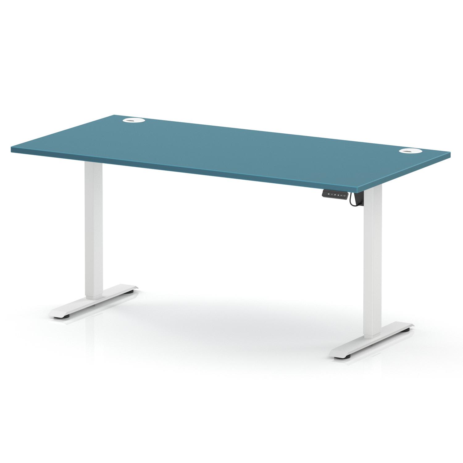 Air Lite 1600 x 800mm Height Adjustable Office Desk Dark Teal Top Cable Ports White Leg Air Lite 1600 x 800mm Height Adjustable Office Desk Dark Teal Top Cable Ports White Leg
