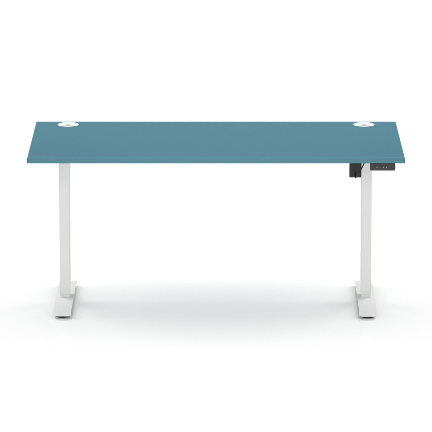 Air Lite 1600 x 800mm Height Adjustable Office Desk Dark Teal Top Cable Ports White Leg Air Lite 1600 x 800mm Height Adjustable Office Desk Dark Teal Top Cable Ports White Leg