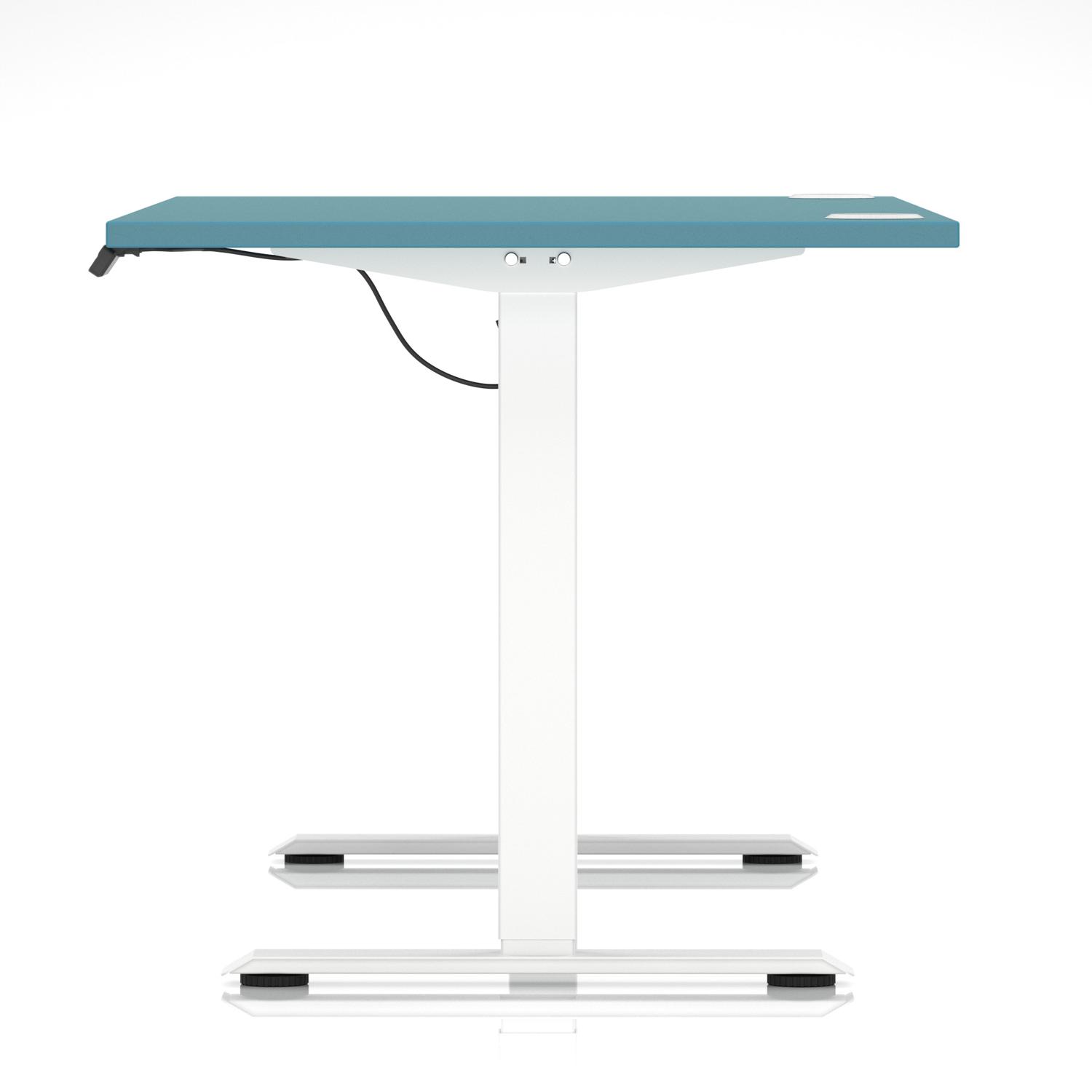 Air Lite 1600 x 800mm Height Adjustable Office Desk Dark Teal Top Cable Ports White Leg Air Lite 1600 x 800mm Height Adjustable Office Desk Dark Teal Top Cable Ports White Leg