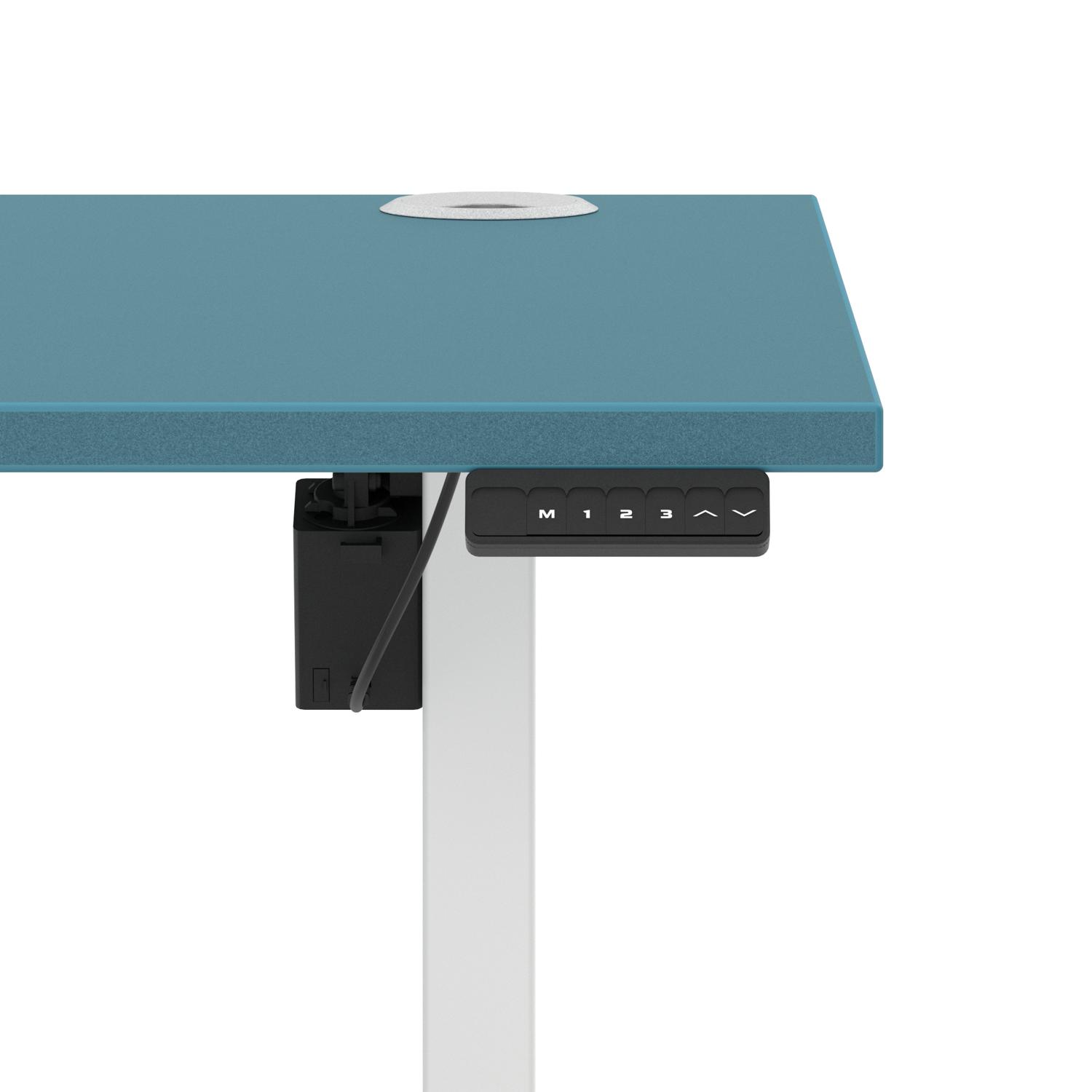 Air Lite 1600 x 800mm Height Adjustable Office Desk Dark Teal Top Cable Ports White Leg Air Lite 1600 x 800mm Height Adjustable Office Desk Dark Teal Top Cable Ports White Leg
