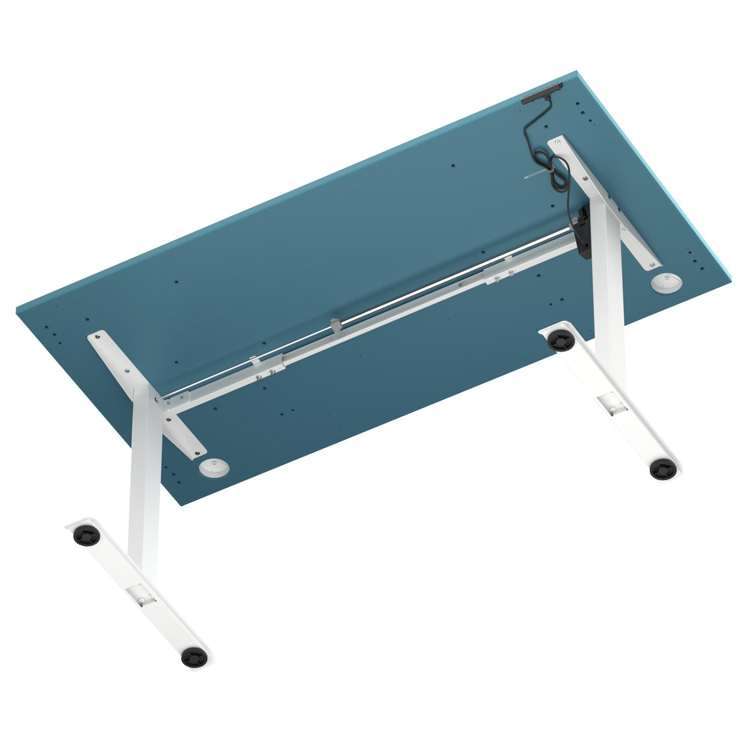 Air Lite 1600 x 800mm Height Adjustable Office Desk Dark Teal Top Cable Ports White Leg Air Lite 1600 x 800mm Height Adjustable Office Desk Dark Teal Top Cable Ports White Leg