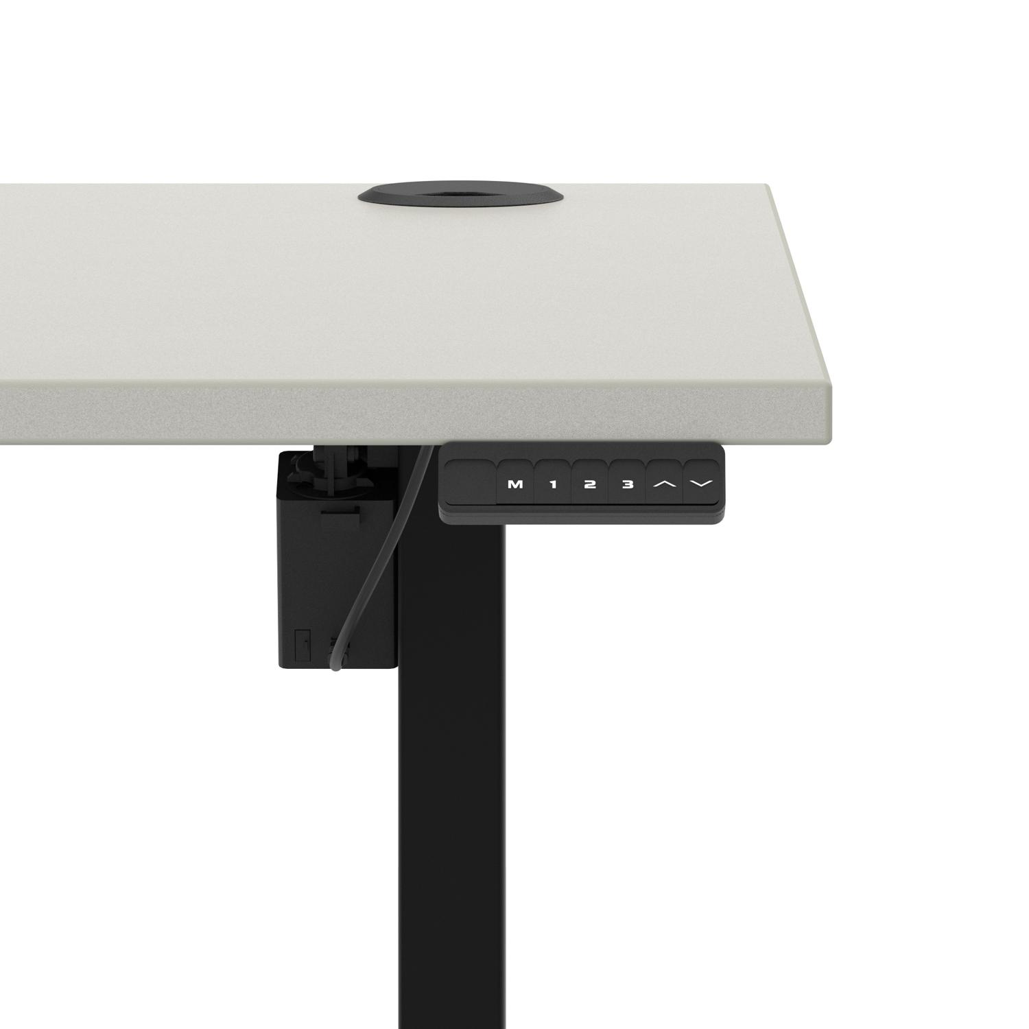 Air Lite 1600 x 800mm Height Adjustable Office Desk Dove Grey Top Cable Ports Black Leg Air Lite 1600 x 800mm Height Adjustable Office Desk Dove Grey Top Cable Ports Black Leg