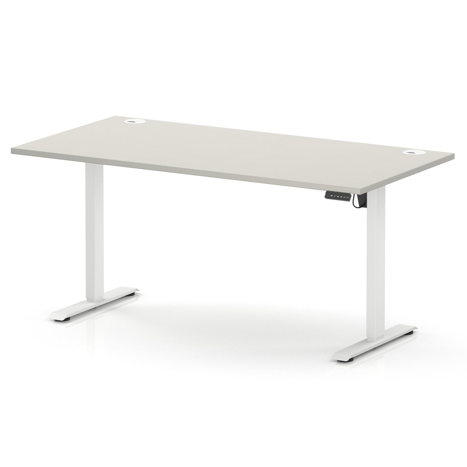 Air Lite 1600 x 800mm Height Adjustable Office Desk Dove Grey Top Cable Ports White Leg Air Lite 1600 x 800mm Height Adjustable Office Desk Dove Grey Top Cable Ports White Leg