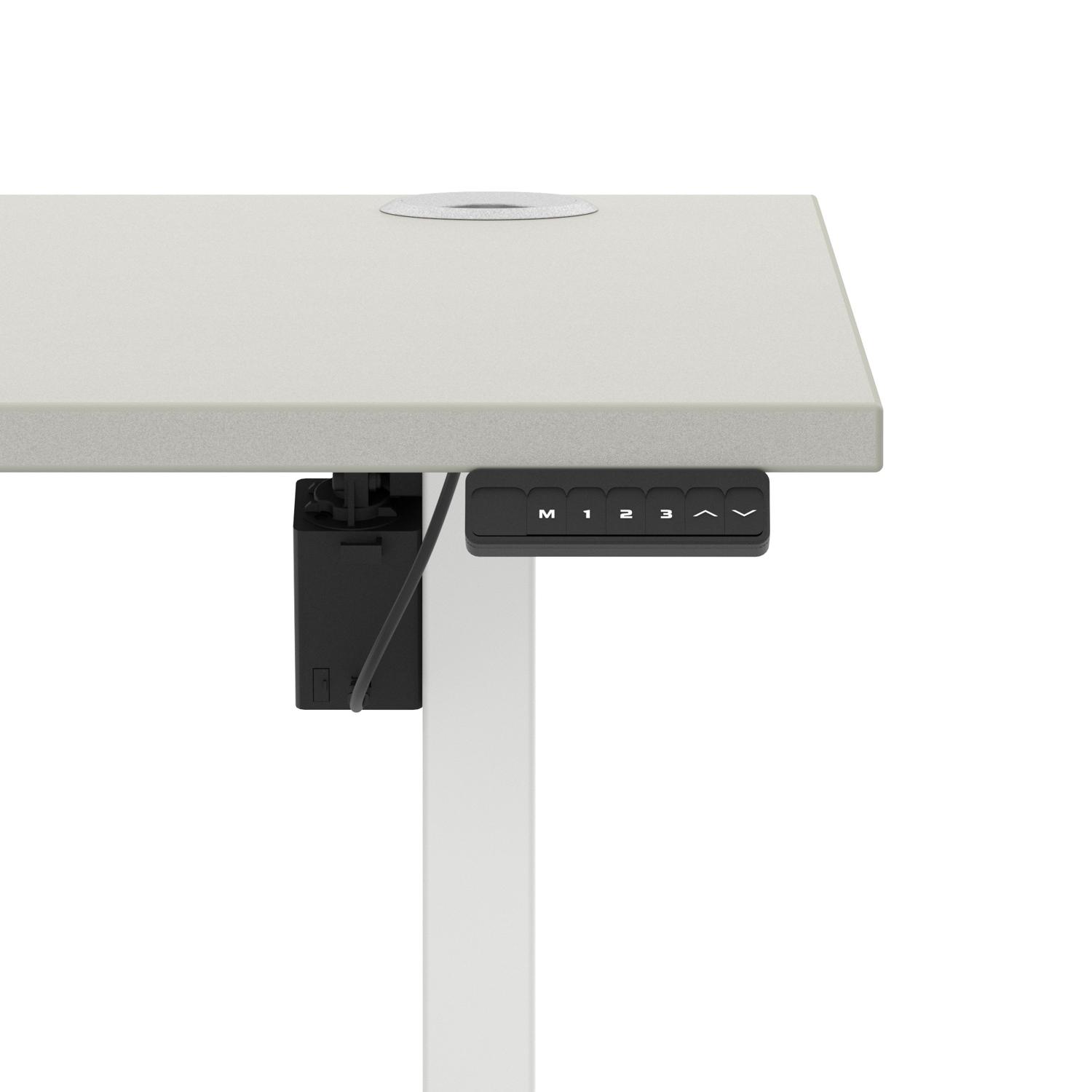 Air Lite 1600 x 800mm Height Adjustable Office Desk Dove Grey Top Cable Ports White Leg Air Lite 1600 x 800mm Height Adjustable Office Desk Dove Grey Top Cable Ports White Leg