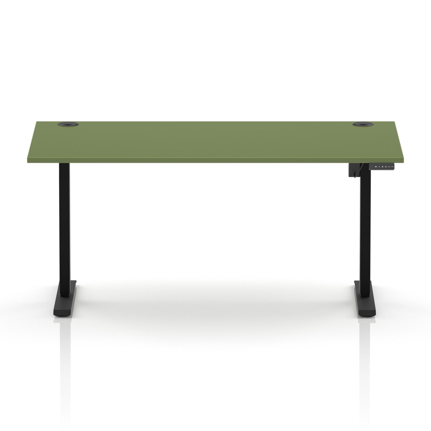 Air Lite 1600 x 800mm Height Adjustable Office Desk Moss Green Top Cable Ports Black Leg Air Lite 1600 x 800mm Height Adjustable Office Desk Moss Green Top Cable Ports Black Leg
