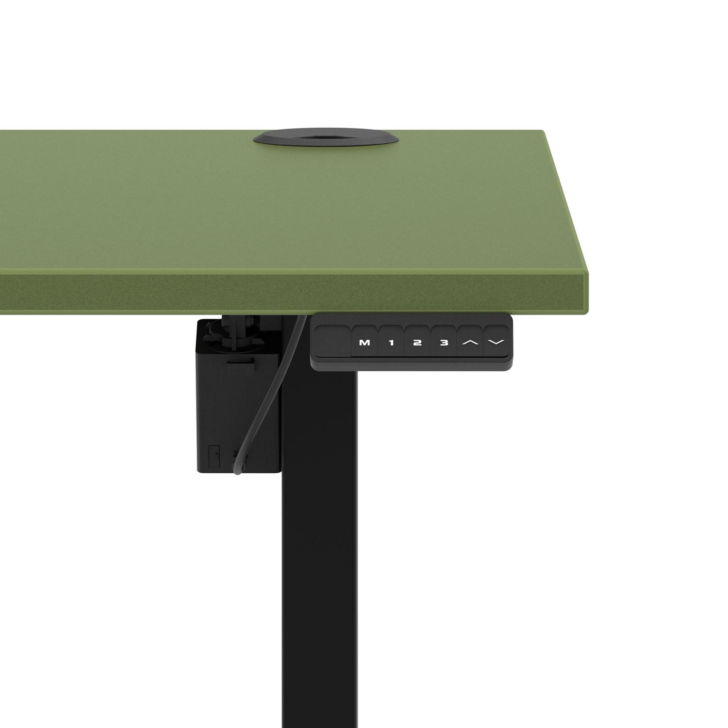 Air Lite 1600 x 800mm Height Adjustable Office Desk Moss Green Top Cable Ports Black Leg Air Lite 1600 x 800mm Height Adjustable Office Desk Moss Green Top Cable Ports Black Leg