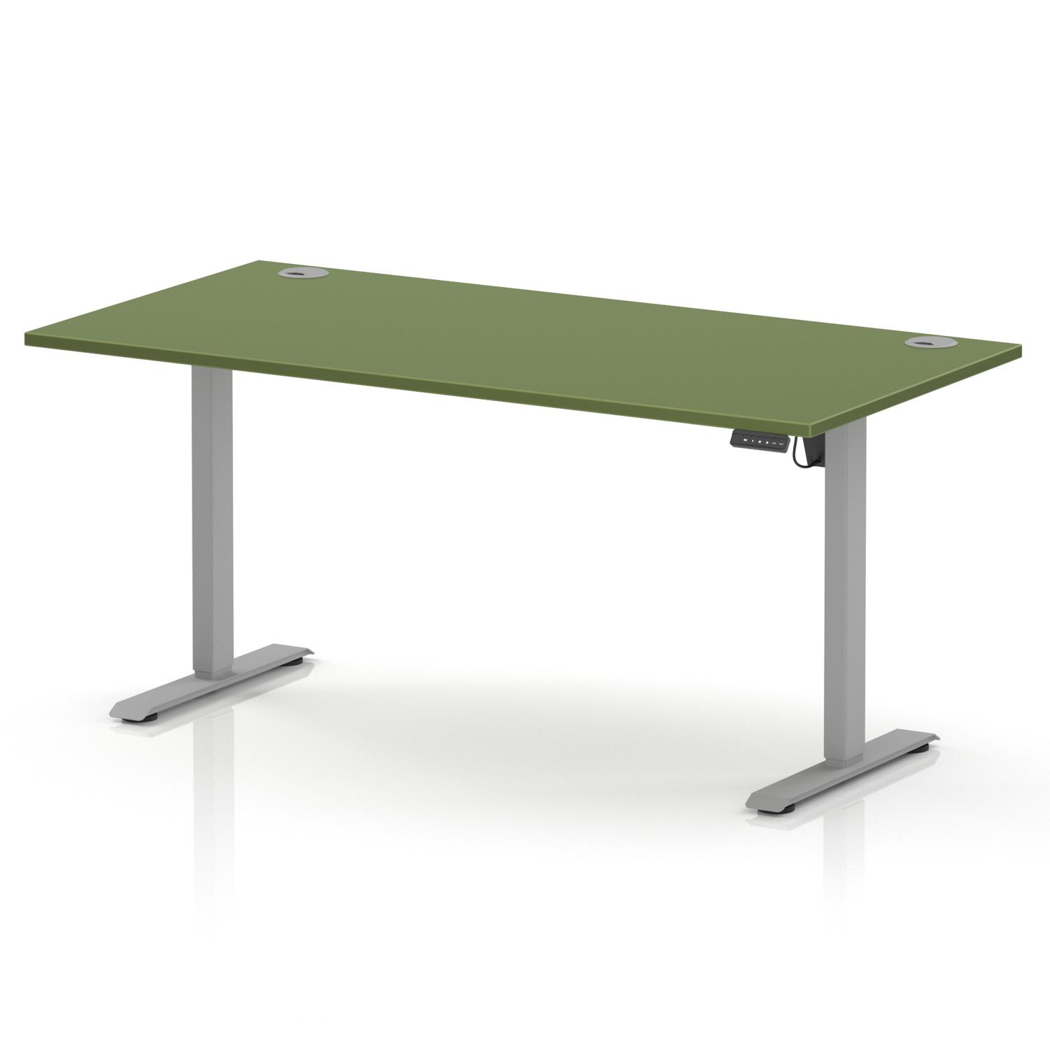 Air Lite 1600 x 800mm Height Adjustable Office Desk Moss Green Top Cable Ports Silver Leg Air Lite 1600 x 800mm Height Adjustable Office Desk Moss Green Top Cable Ports Silver Leg