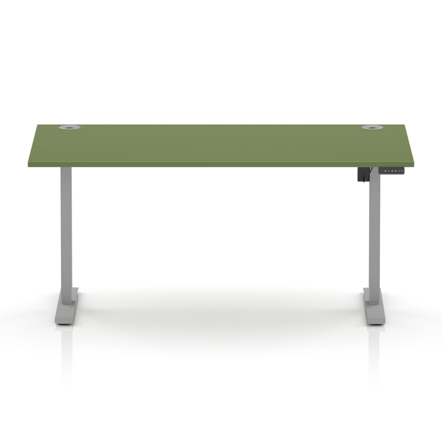 Air Lite 1600 x 800mm Height Adjustable Office Desk Moss Green Top Cable Ports Silver Leg Air Lite 1600 x 800mm Height Adjustable Office Desk Moss Green Top Cable Ports Silver Leg
