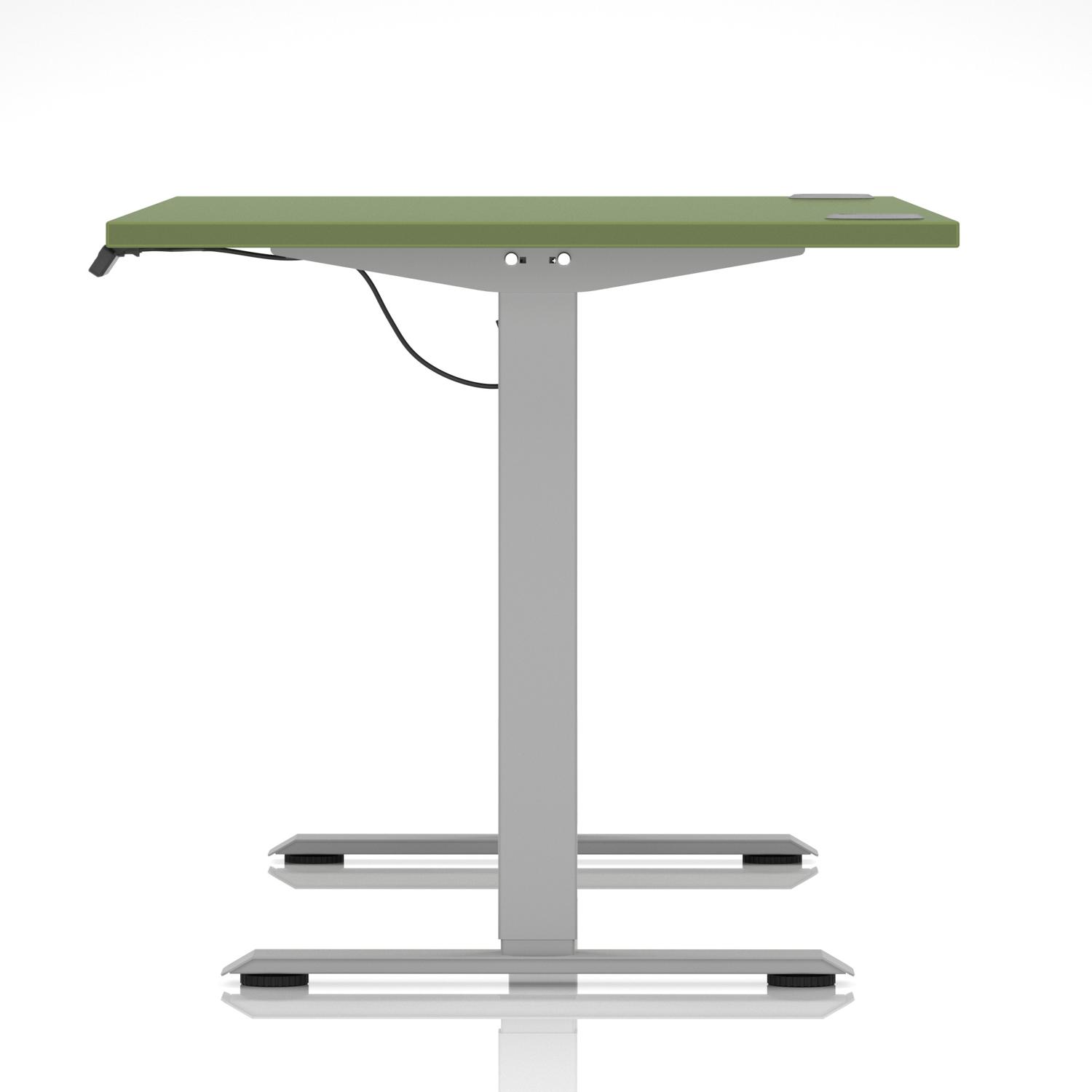Air Lite 1600 x 800mm Height Adjustable Office Desk Moss Green Top Cable Ports Silver Leg Air Lite 1600 x 800mm Height Adjustable Office Desk Moss Green Top Cable Ports Silver Leg