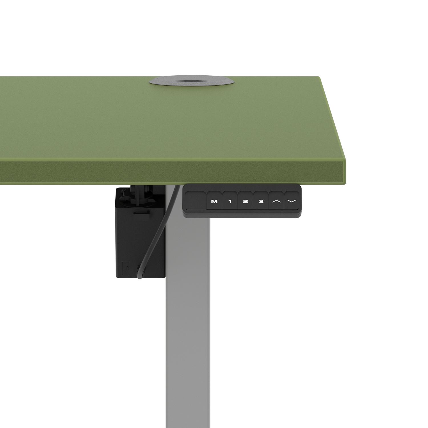 Air Lite 1600 x 800mm Height Adjustable Office Desk Moss Green Top Cable Ports Silver Leg Air Lite 1600 x 800mm Height Adjustable Office Desk Moss Green Top Cable Ports Silver Leg