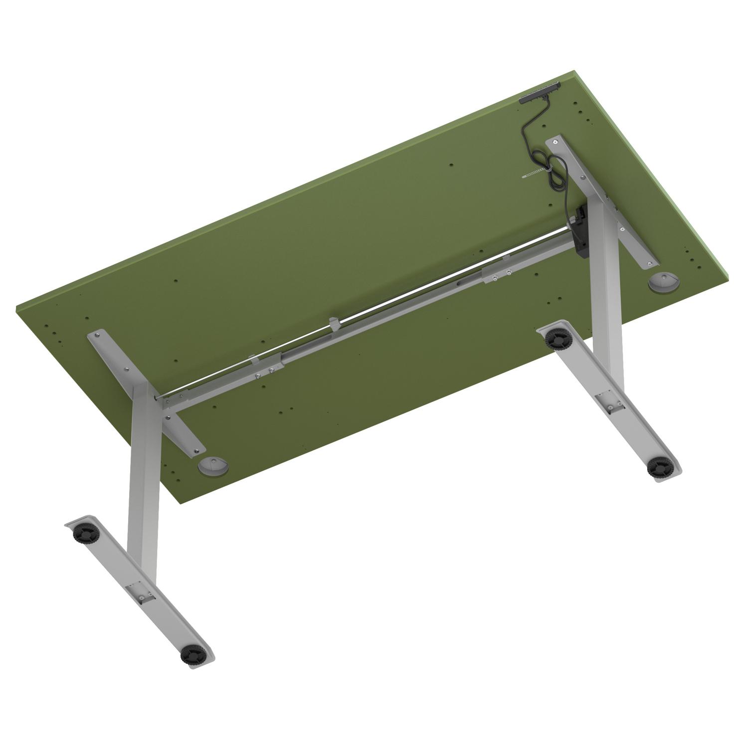 Air Lite 1600 x 800mm Height Adjustable Office Desk Moss Green Top Cable Ports Silver Leg Air Lite 1600 x 800mm Height Adjustable Office Desk Moss Green Top Cable Ports Silver Leg