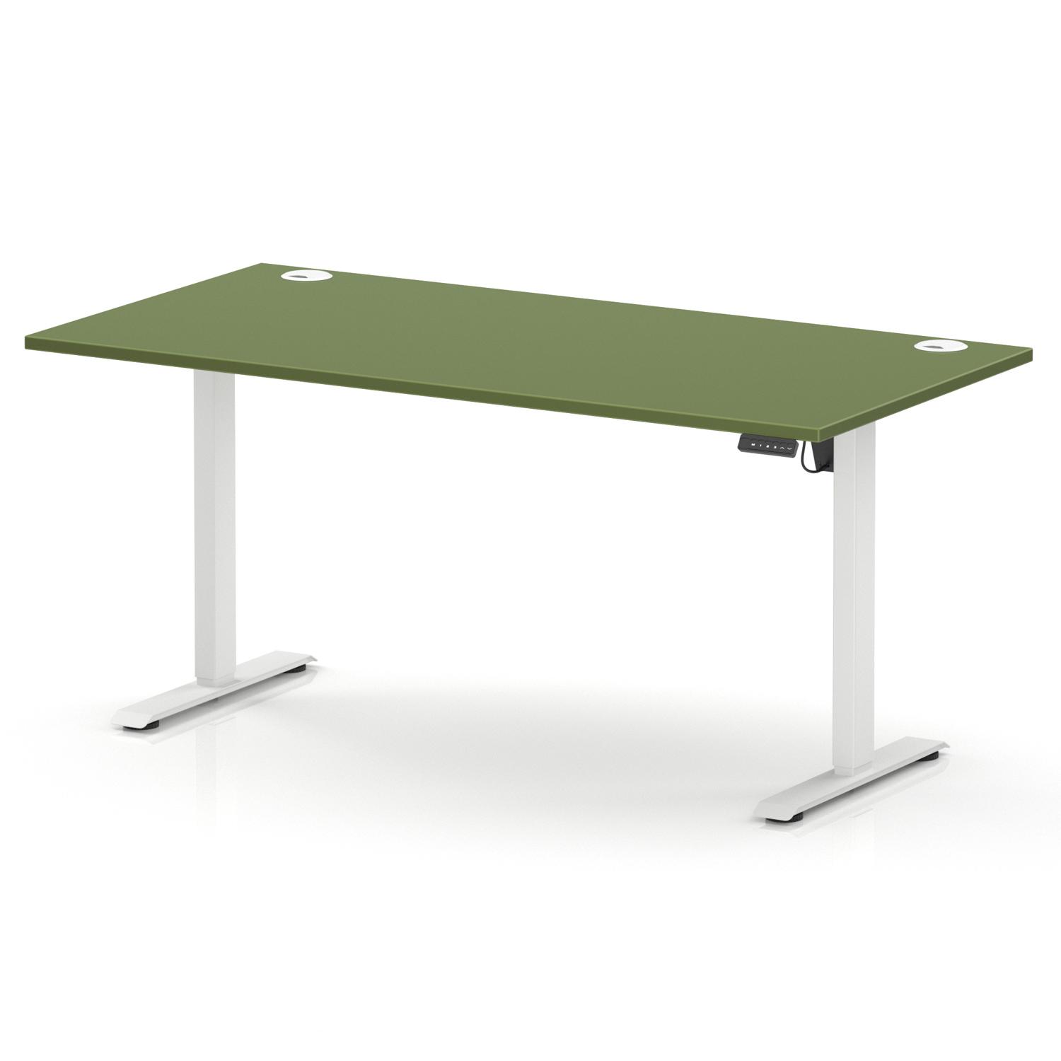 Air Lite 1600 x 800mm Height Adjustable Office Desk Moss Green Top Cable Ports White Leg Air Lite 1600 x 800mm Height Adjustable Office Desk Moss Green Top Cable Ports White Leg