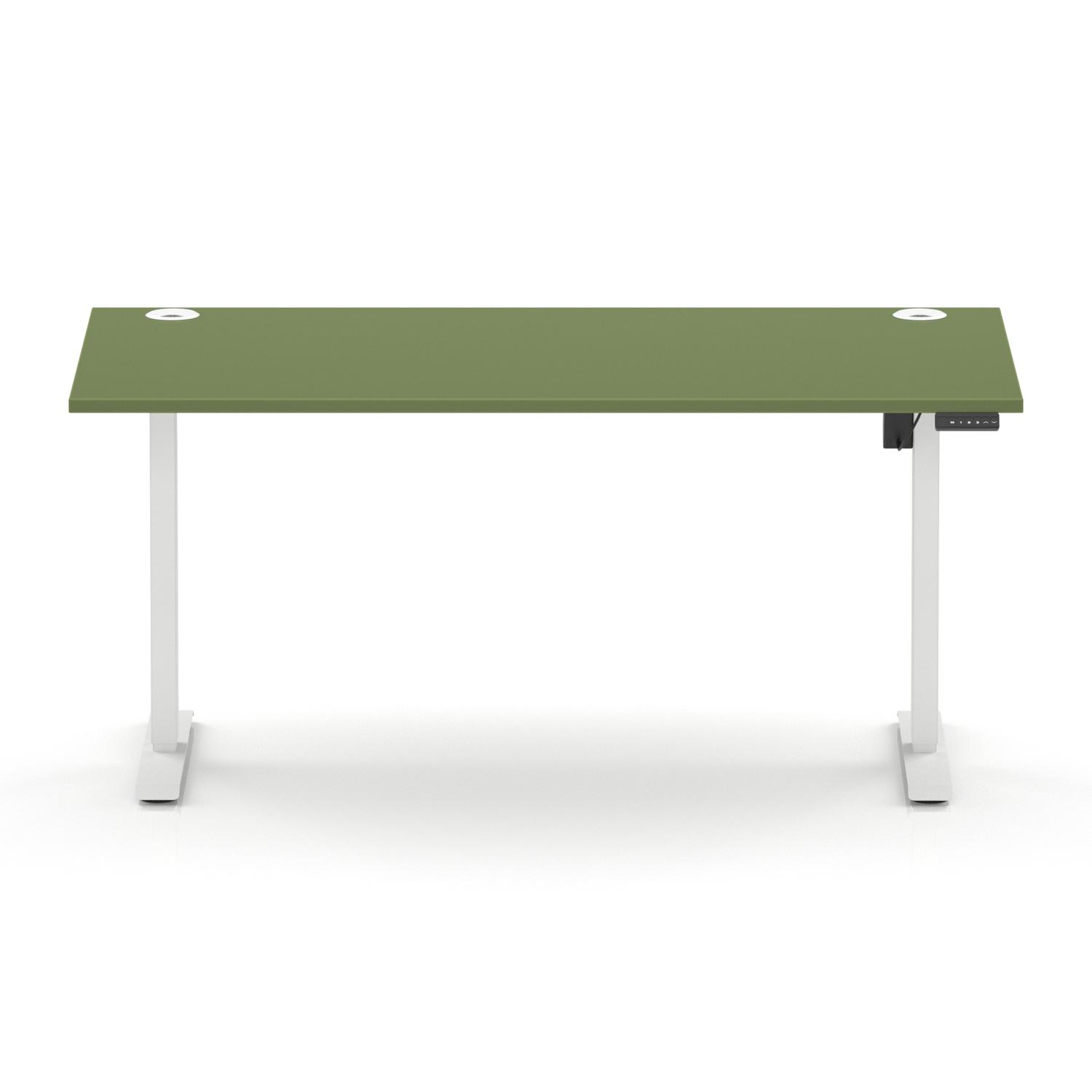 Air Lite 1600 x 800mm Height Adjustable Office Desk Moss Green Top Cable Ports White Leg Air Lite 1600 x 800mm Height Adjustable Office Desk Moss Green Top Cable Ports White Leg