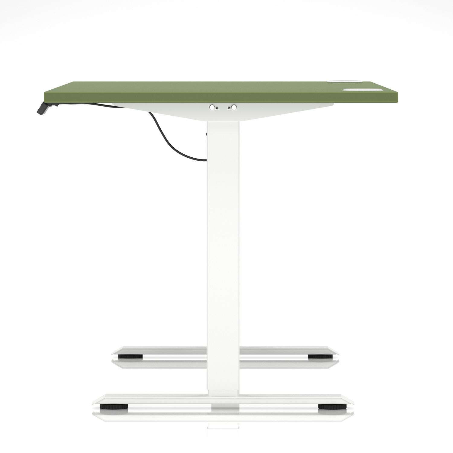 Air Lite 1600 x 800mm Height Adjustable Office Desk Moss Green Top Cable Ports White Leg Air Lite 1600 x 800mm Height Adjustable Office Desk Moss Green Top Cable Ports White Leg