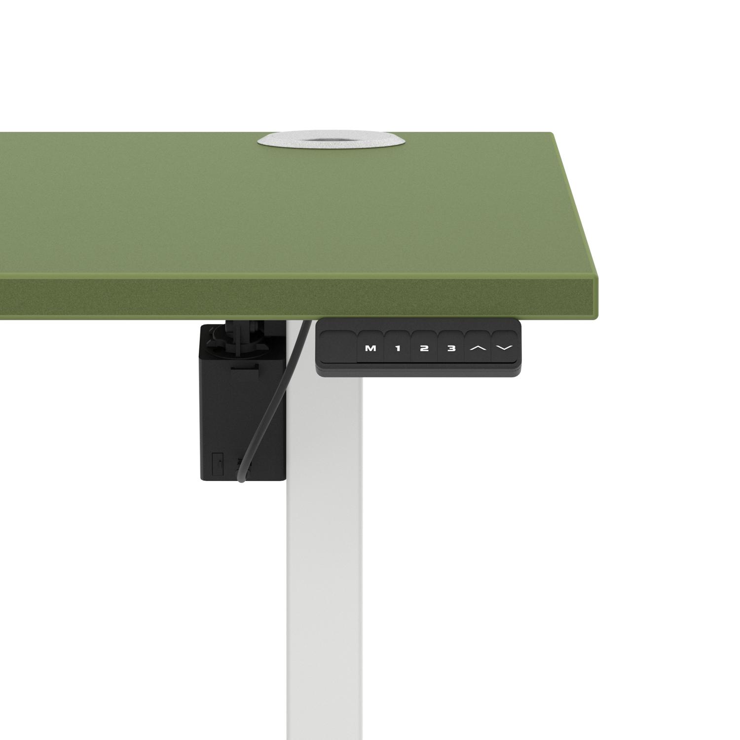Air Lite 1600 x 800mm Height Adjustable Office Desk Moss Green Top Cable Ports White Leg Air Lite 1600 x 800mm Height Adjustable Office Desk Moss Green Top Cable Ports White Leg