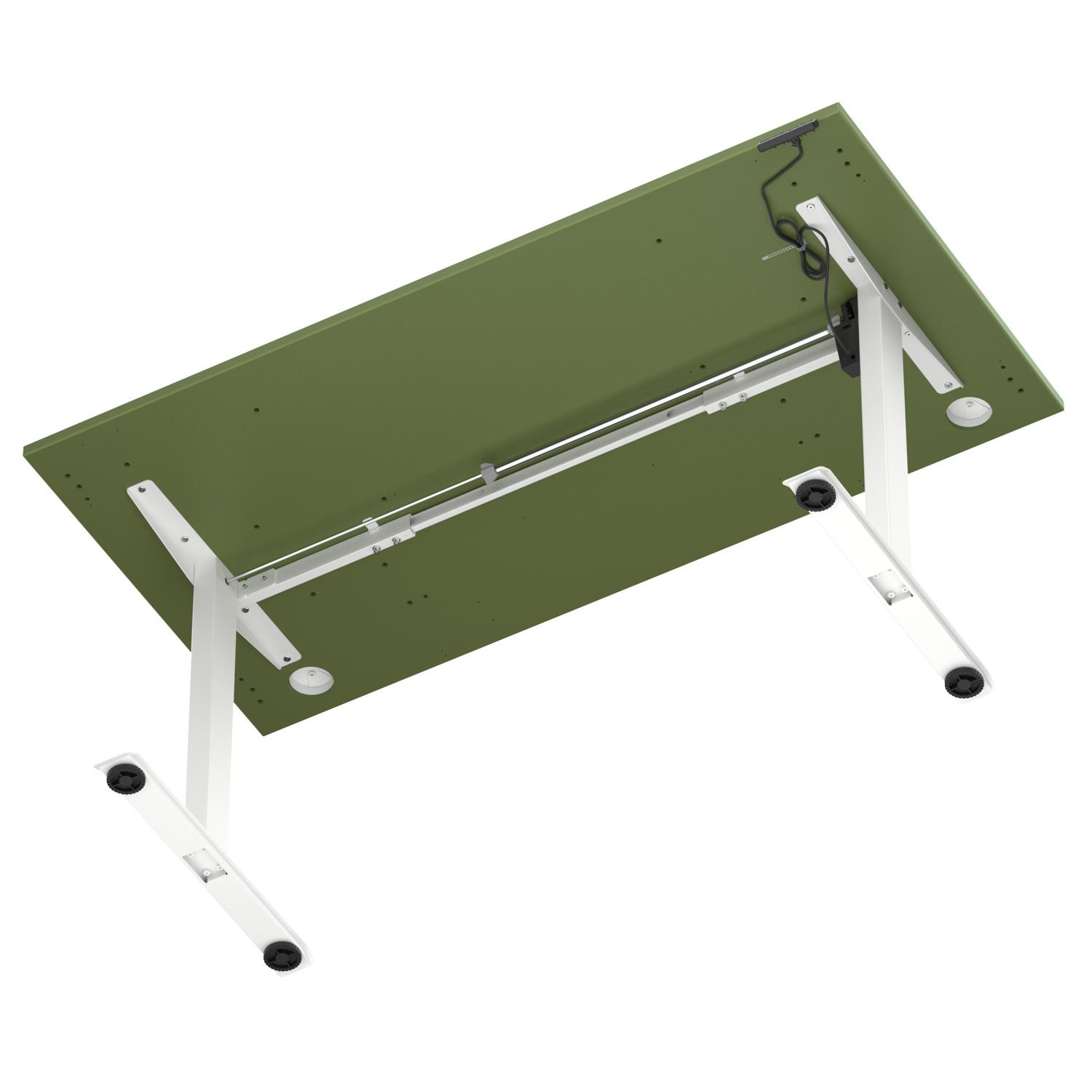Air Lite 1600 x 800mm Height Adjustable Office Desk Moss Green Top Cable Ports White Leg Air Lite 1600 x 800mm Height Adjustable Office Desk Moss Green Top Cable Ports White Leg