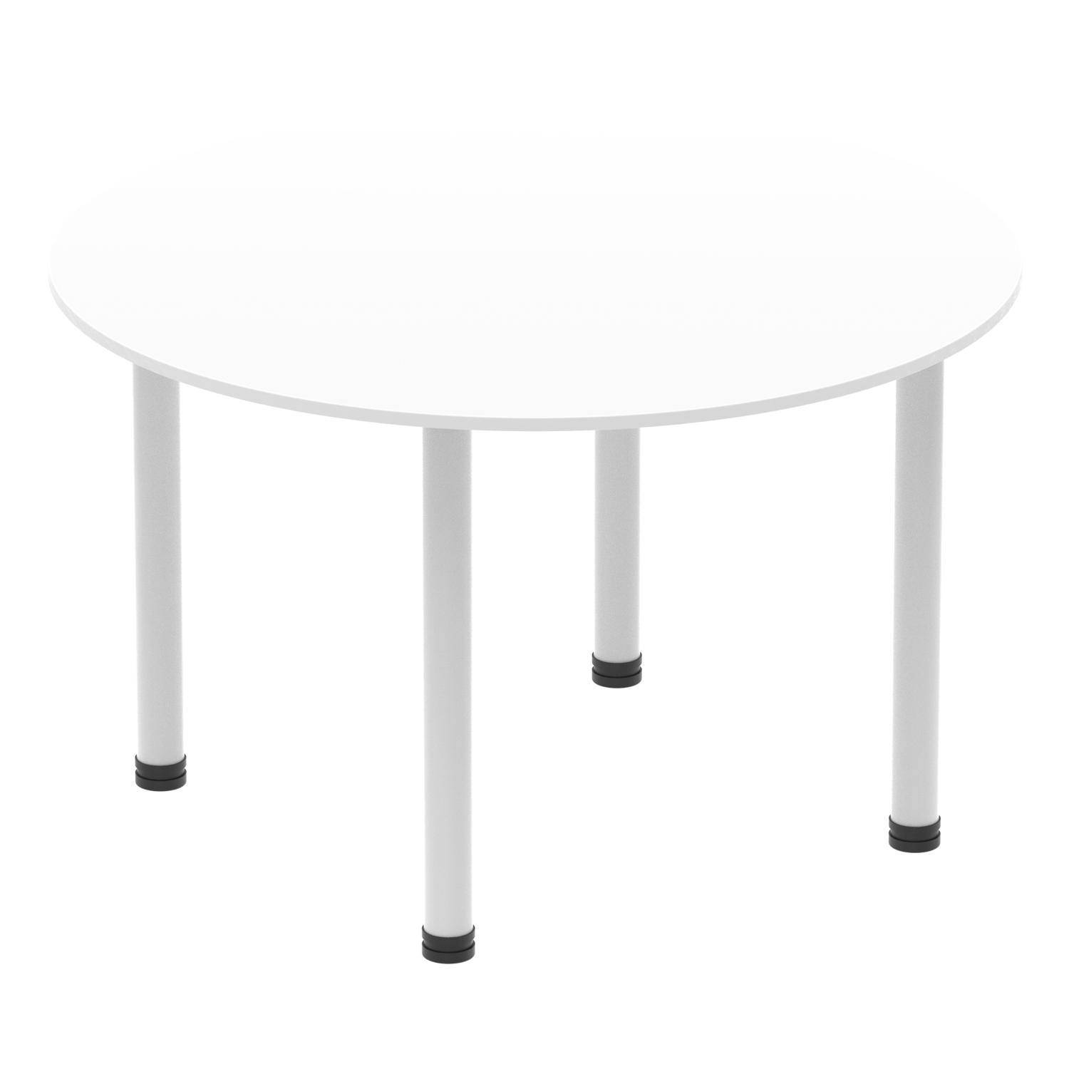 Impulse 1200mm Round Table White Top Silver Post Leg