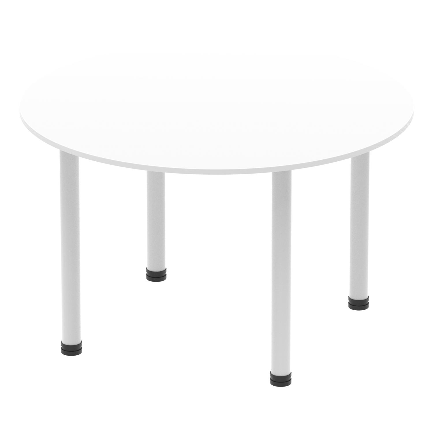 Impulse 1200mm Round Table White Top Silver Post Leg
