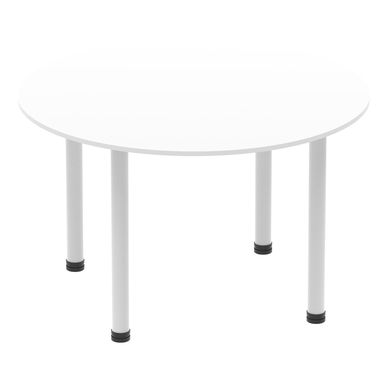 Impulse 1200mm Round Table White Top Silver Post Leg