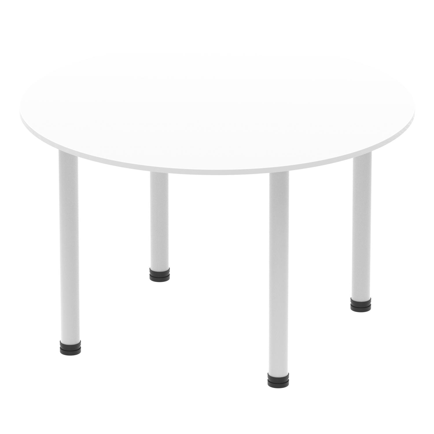 Impulse 1200mm Round Table White Top Silver Post Leg