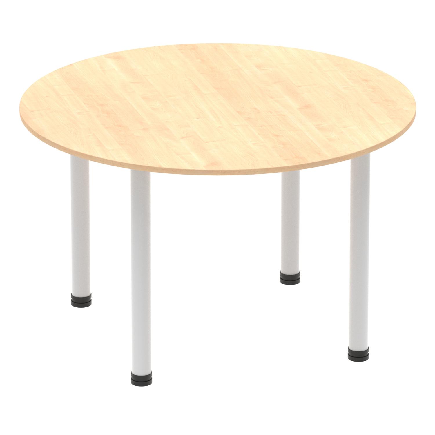 Impulse 1200mm Round Table Maple Top Silver Post Leg Impulse 1200mm Round Table Maple Top Silver Post Leg