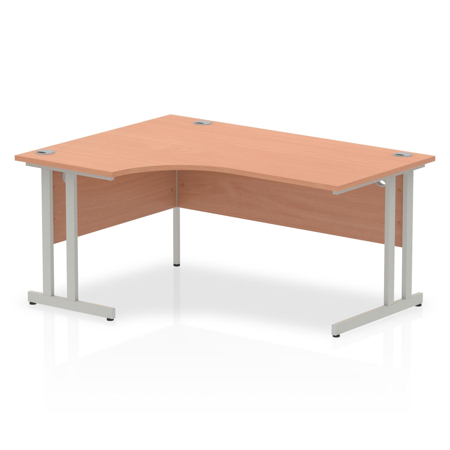 Impulse 1600mm Left Crescent Office Desk Beech Top Silver Cantilever Leg