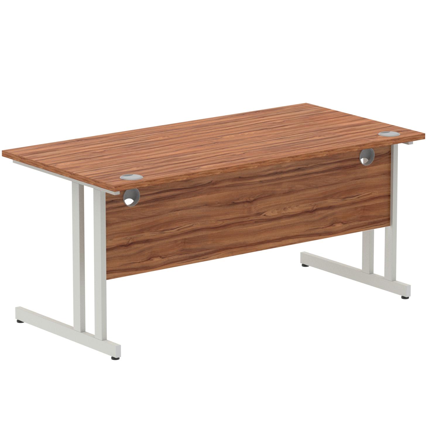 Impulse 1600 x 800mm Straight Office Desk Walnut Top Silver Cantilever Leg