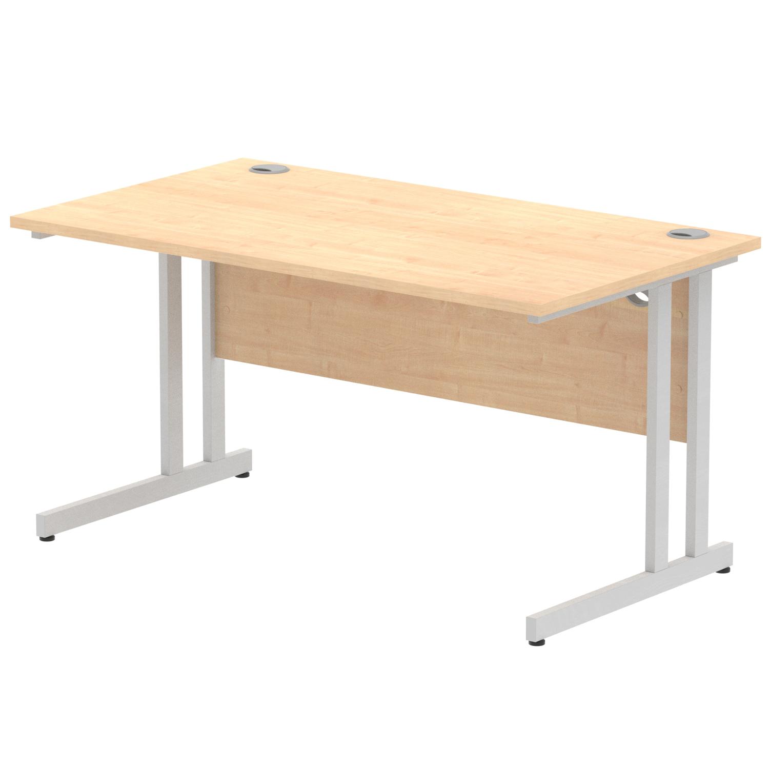 Impulse 1400 x 800mm Straight Office Desk Maple Top Silver Cantilever Leg