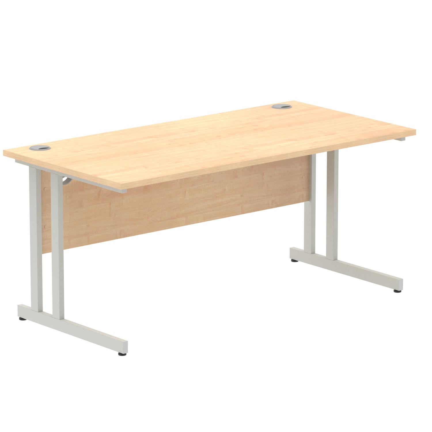 Impulse 1600 x 800mm Straight Office Desk Maple Top Silver Cantilever Leg