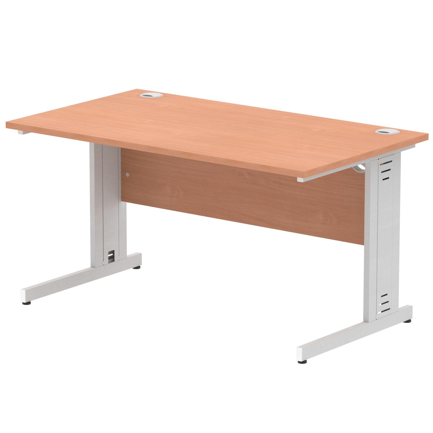 Impulse 1400 x 800mm Straight Office Desk Beech Top Silver Cable Managed Leg