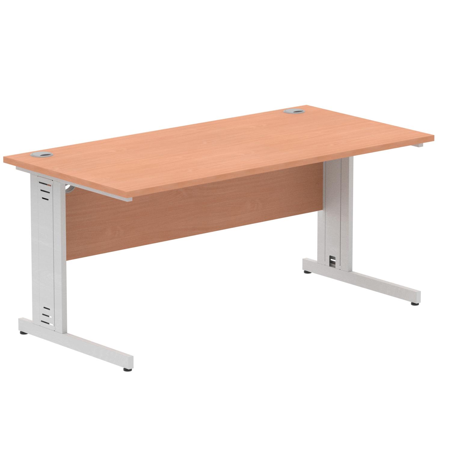 Impulse 1600 x 800mm Straight Office Desk Beech Top Silver Cable Managed Leg