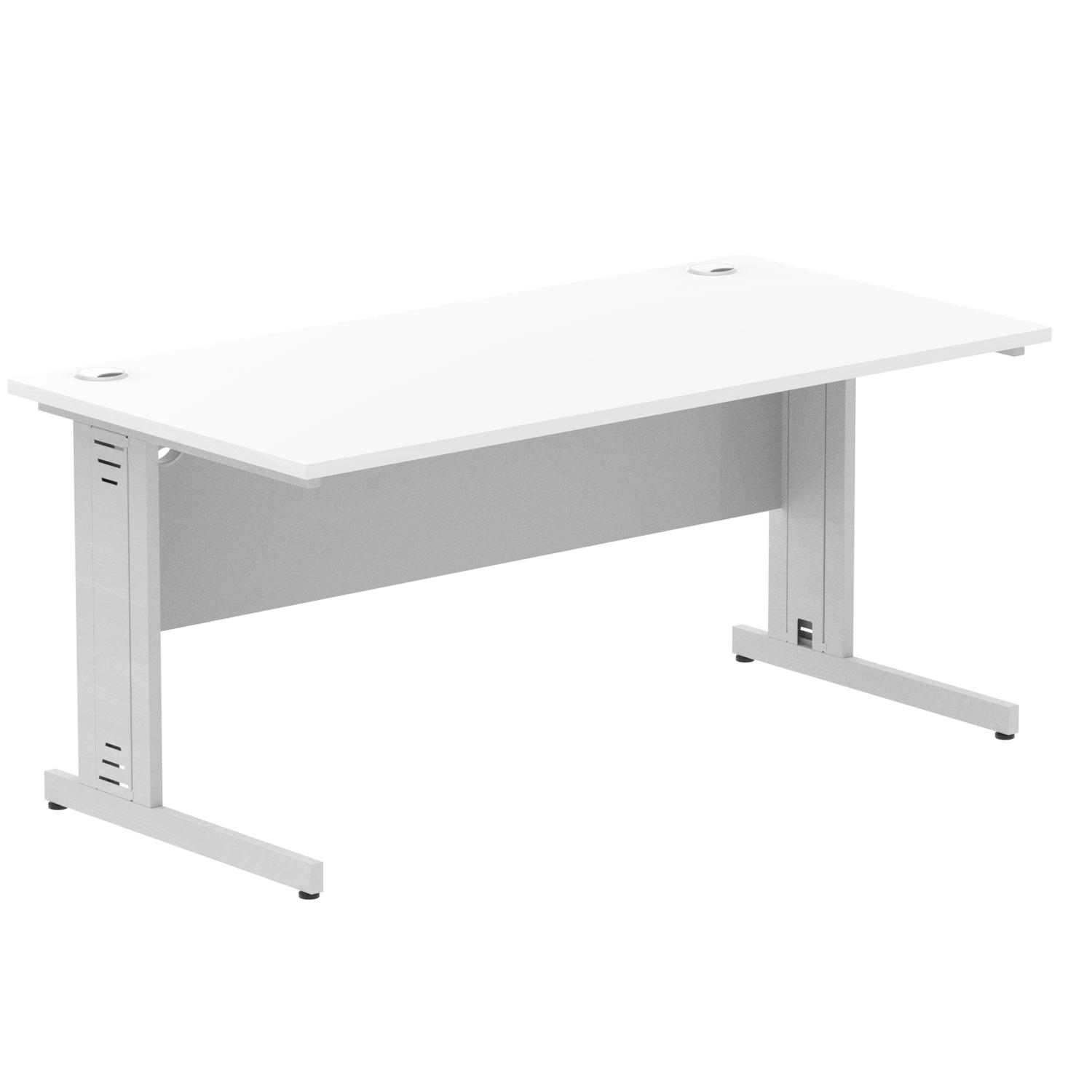 Impulse 1600 x 800mm Straight Office Desk White Top Silver Cable Managed Leg