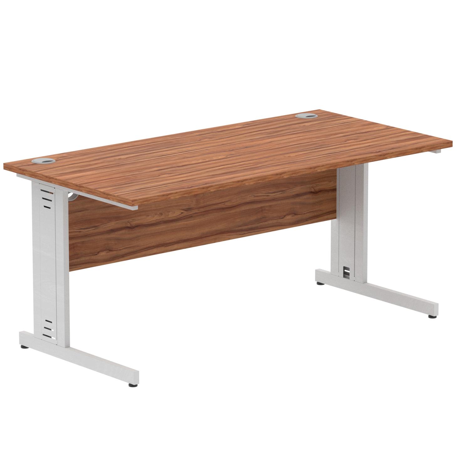 Impulse 1600 x 800mm Straight Office Desk Walnut Top Silver Cable Managed Leg