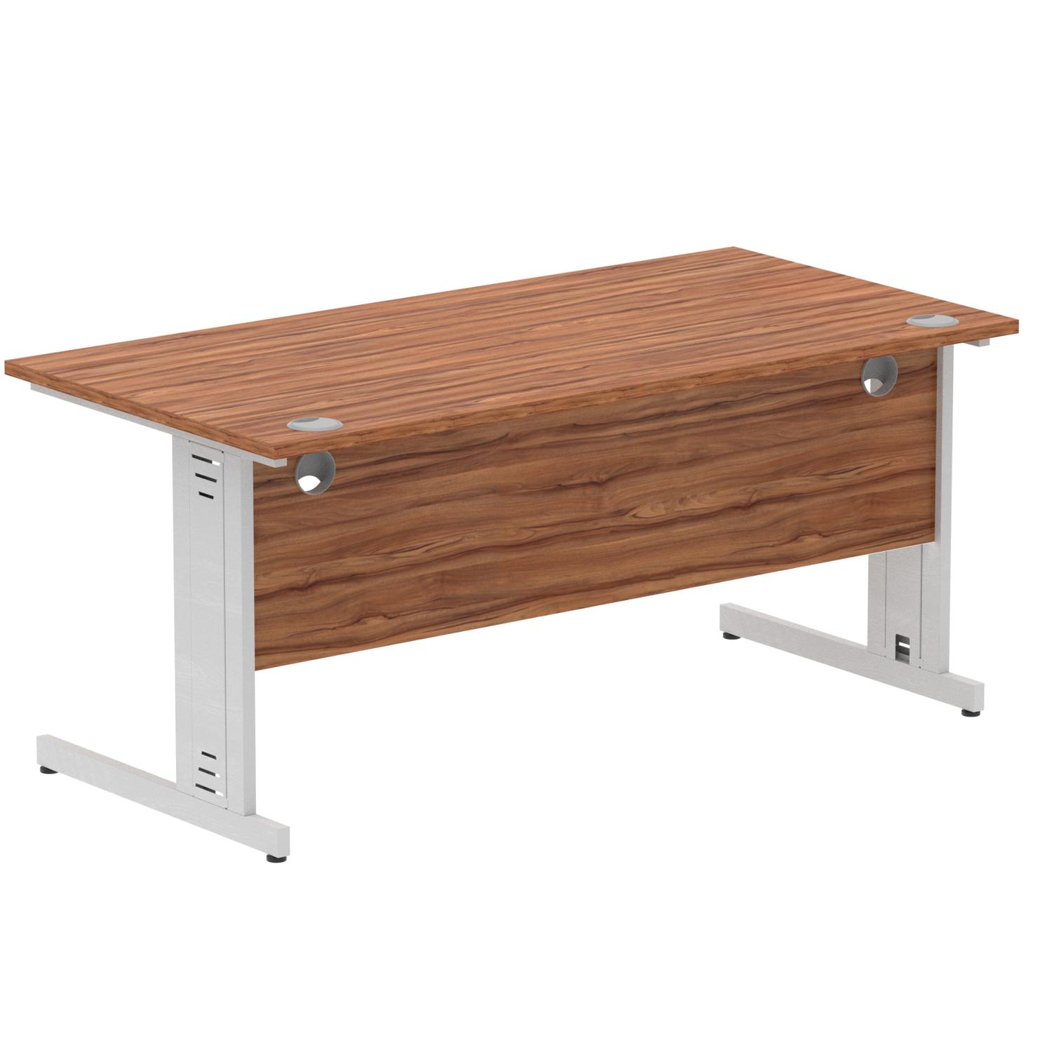Impulse 1600 x 800mm Straight Office Desk Walnut Top Silver Cable Managed Leg