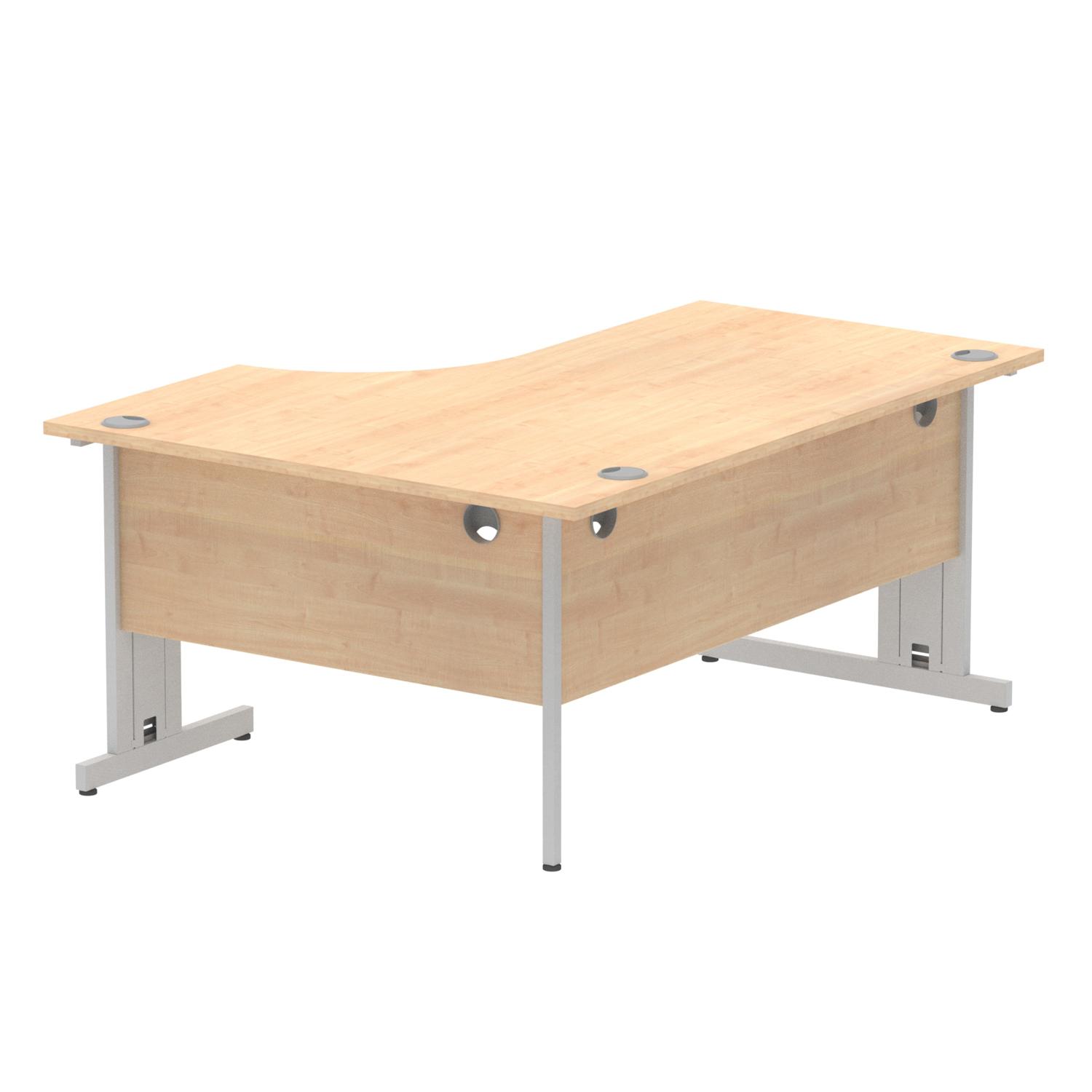 Impulse 1600mm Left Crescent Office Desk Maple Top Silver Cable Managed Leg