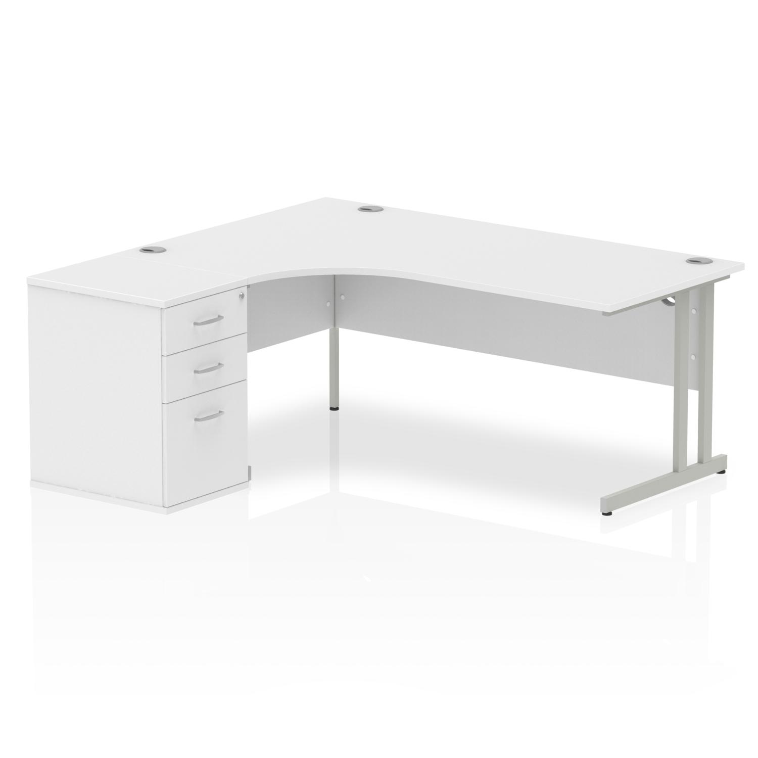 Impulse 1800mm Left Crescent Office Desk White Top Silver Cantilever Leg Workstation 600 Deep Desk High Pedestal