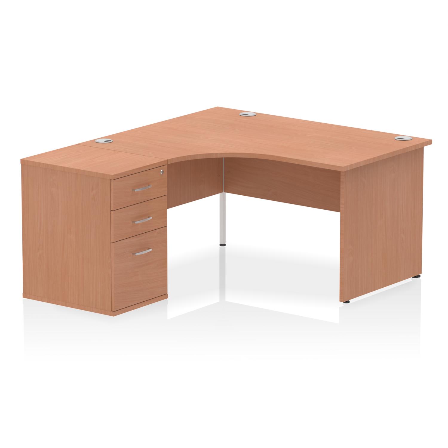 Impulse 1400mm Left Crescent Office Desk Beech Top Panel End Leg Workstation 600 Deep Desk High Pedestal