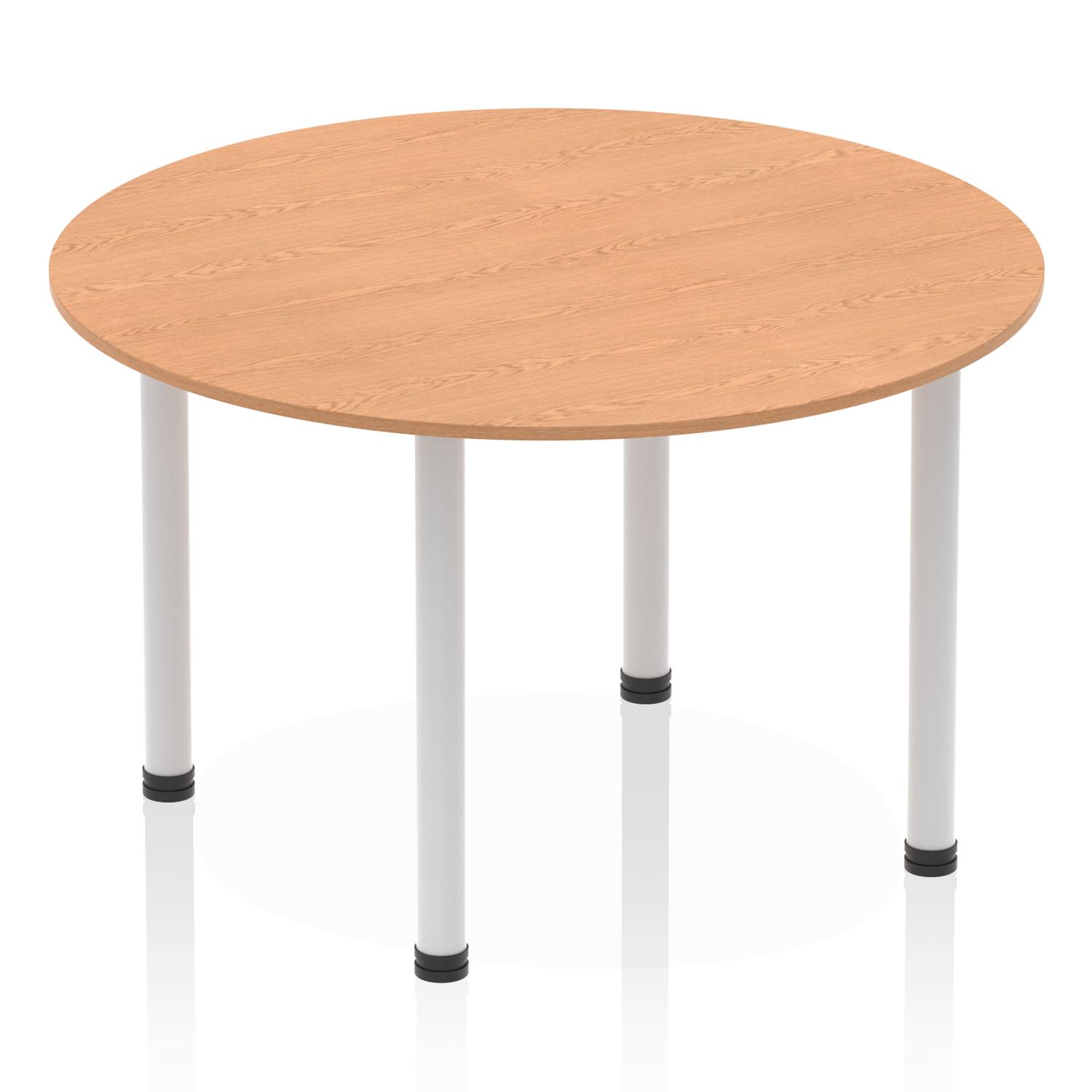 Impulse 1200mm Round Table Oak Top Silver Post Leg