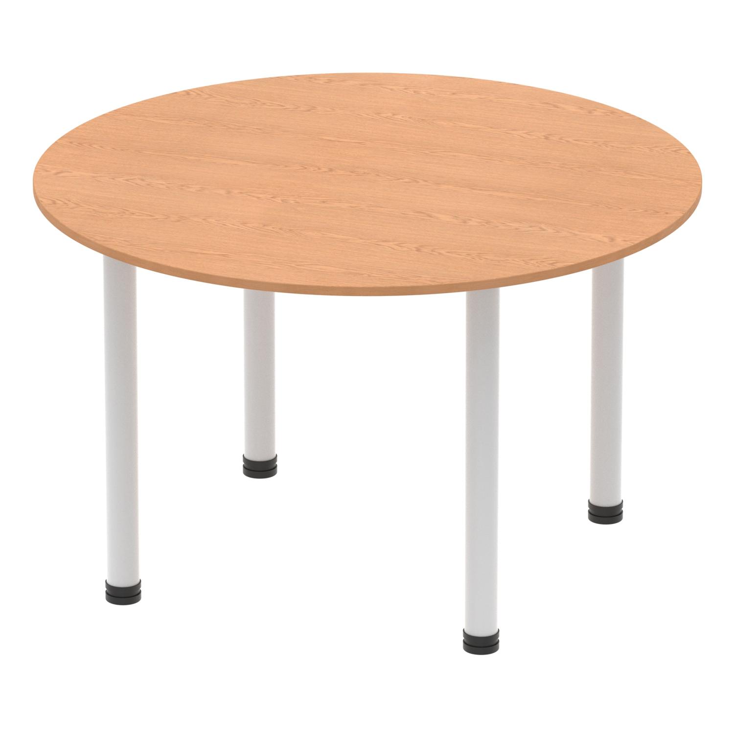 Impulse 1200mm Round Table Oak Top Silver Post Leg
