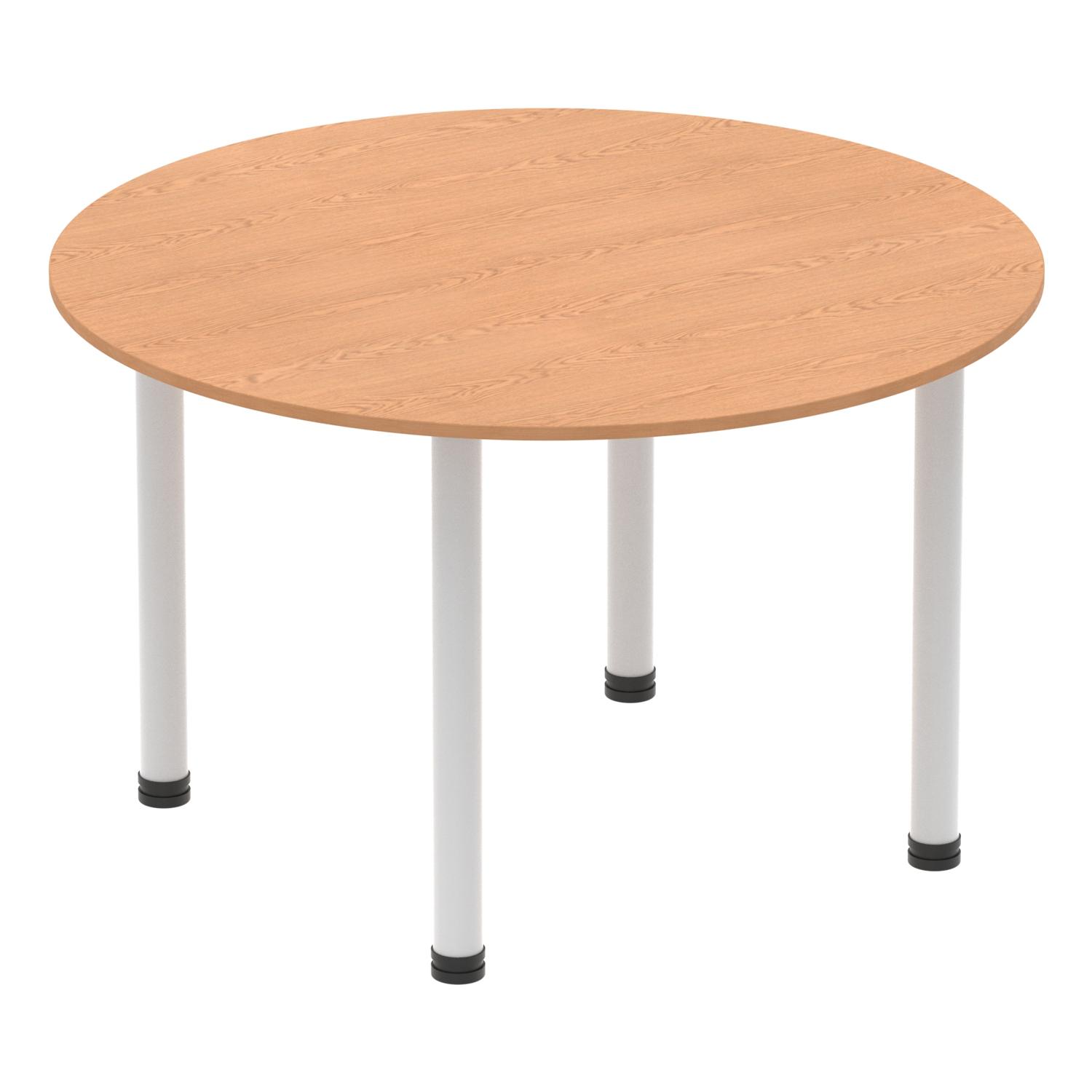 Impulse 1200mm Round Table Oak Top Silver Post Leg