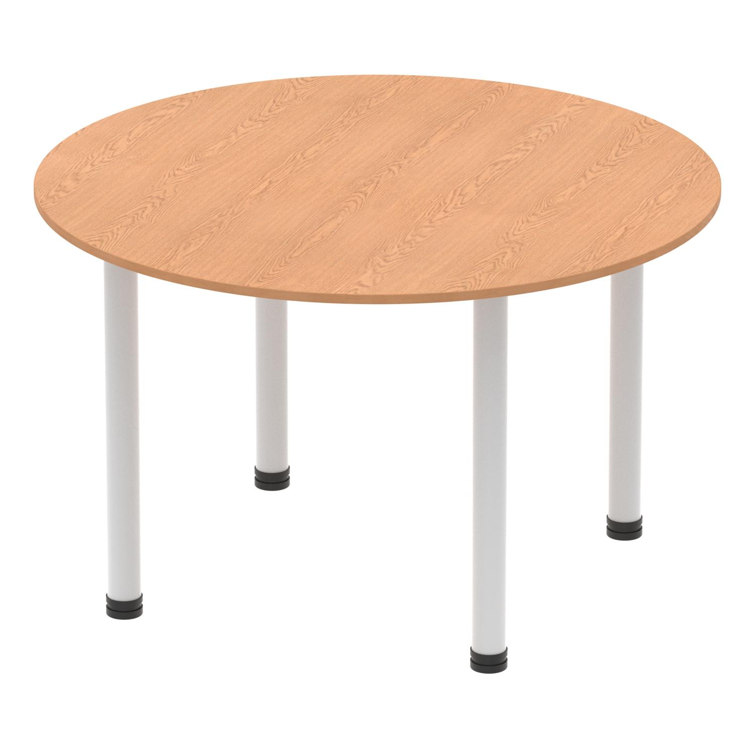 Impulse 1200mm Round Table Oak Top Silver Post Leg