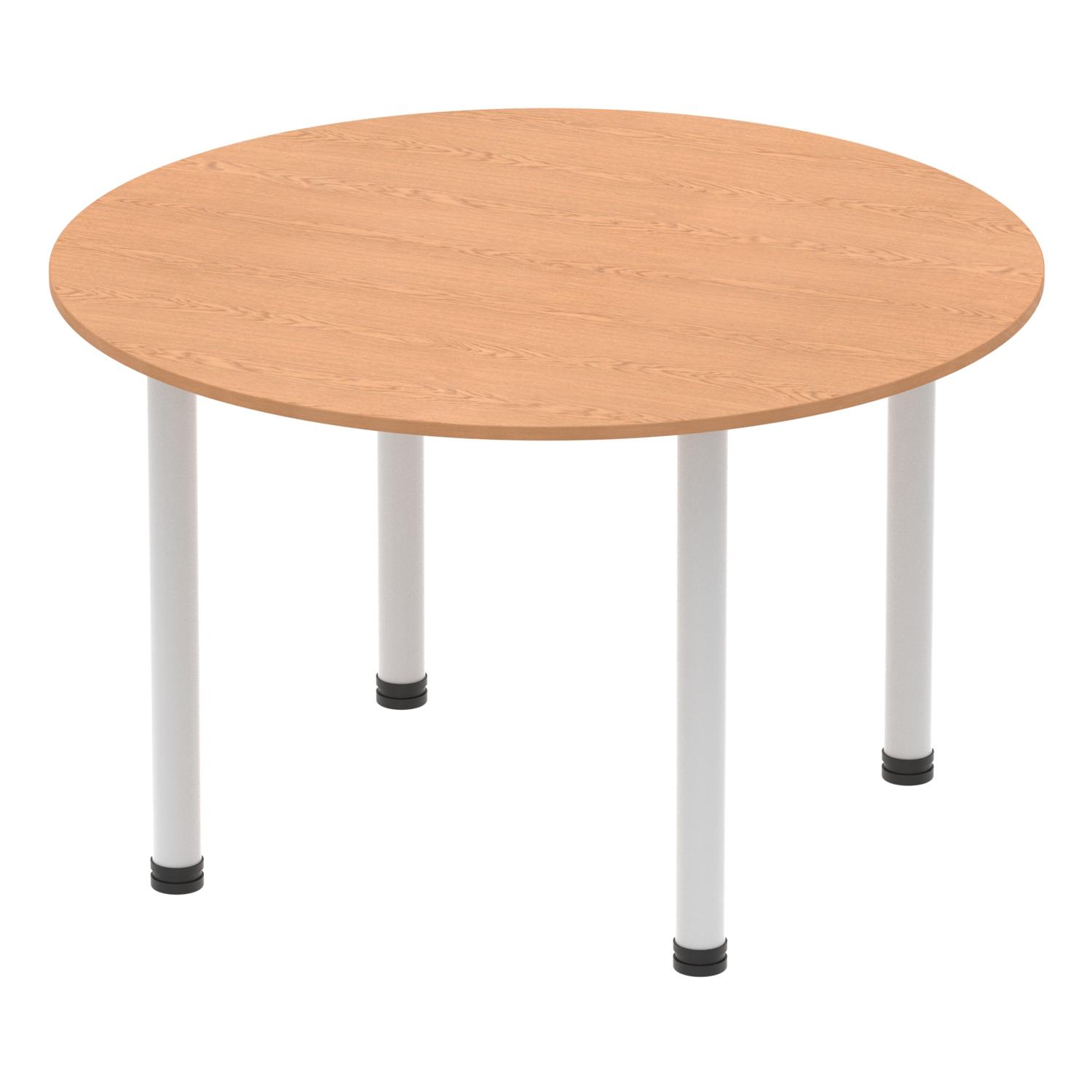 Impulse 1200mm Round Table Oak Top Silver Post Leg