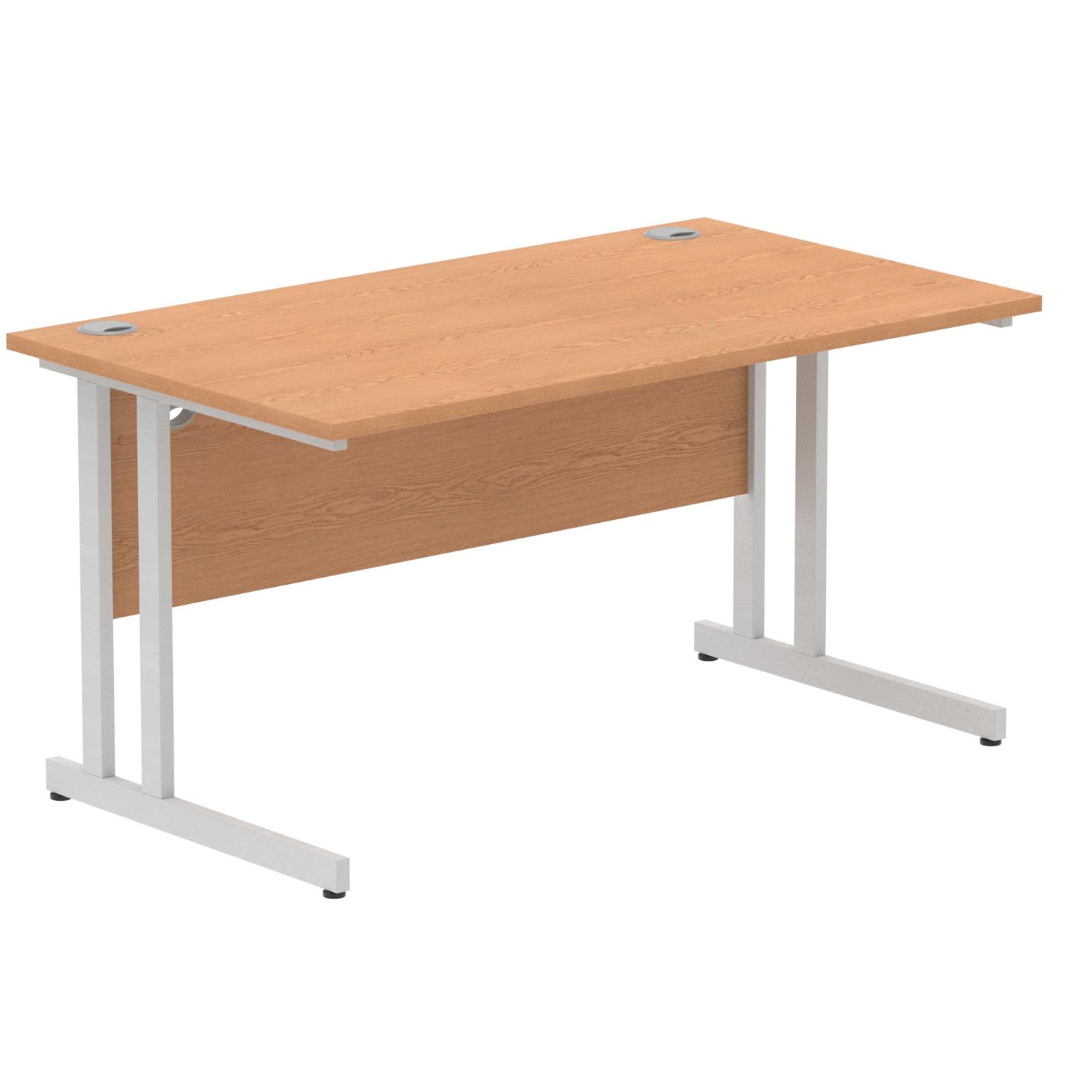Impulse 1400 x 800mm Straight Office Desk Oak Top Silver Cantilever Leg
