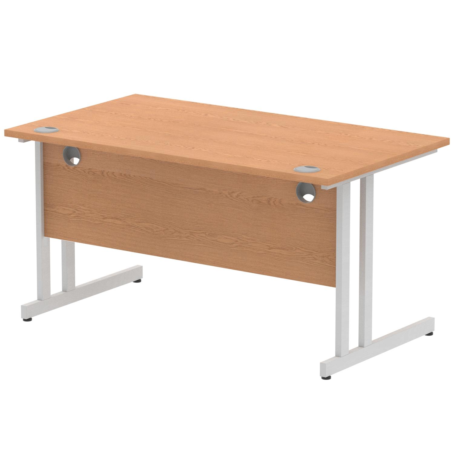 Impulse 1400 x 800mm Straight Office Desk Oak Top Silver Cantilever Leg