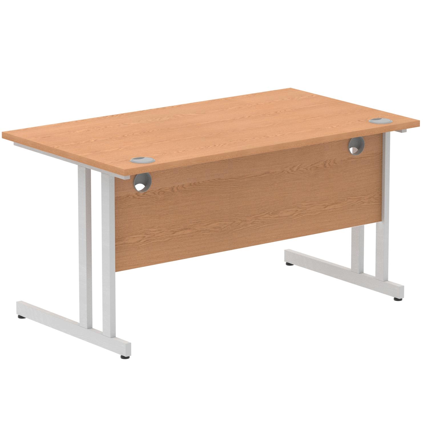 Impulse 1400 x 800mm Straight Office Desk Oak Top Silver Cantilever Leg